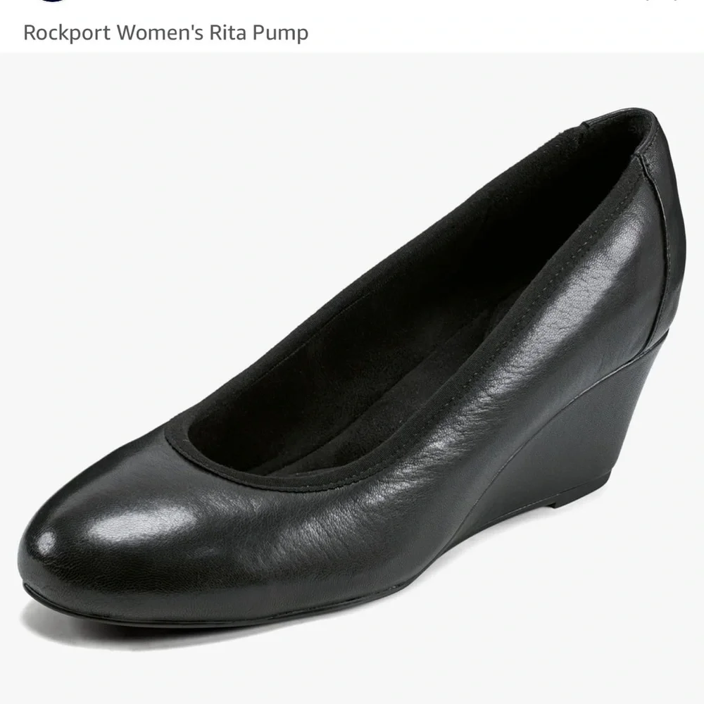 ROCKPORT Zappos Rita Black Leather wedge pump trutech women size 7.5